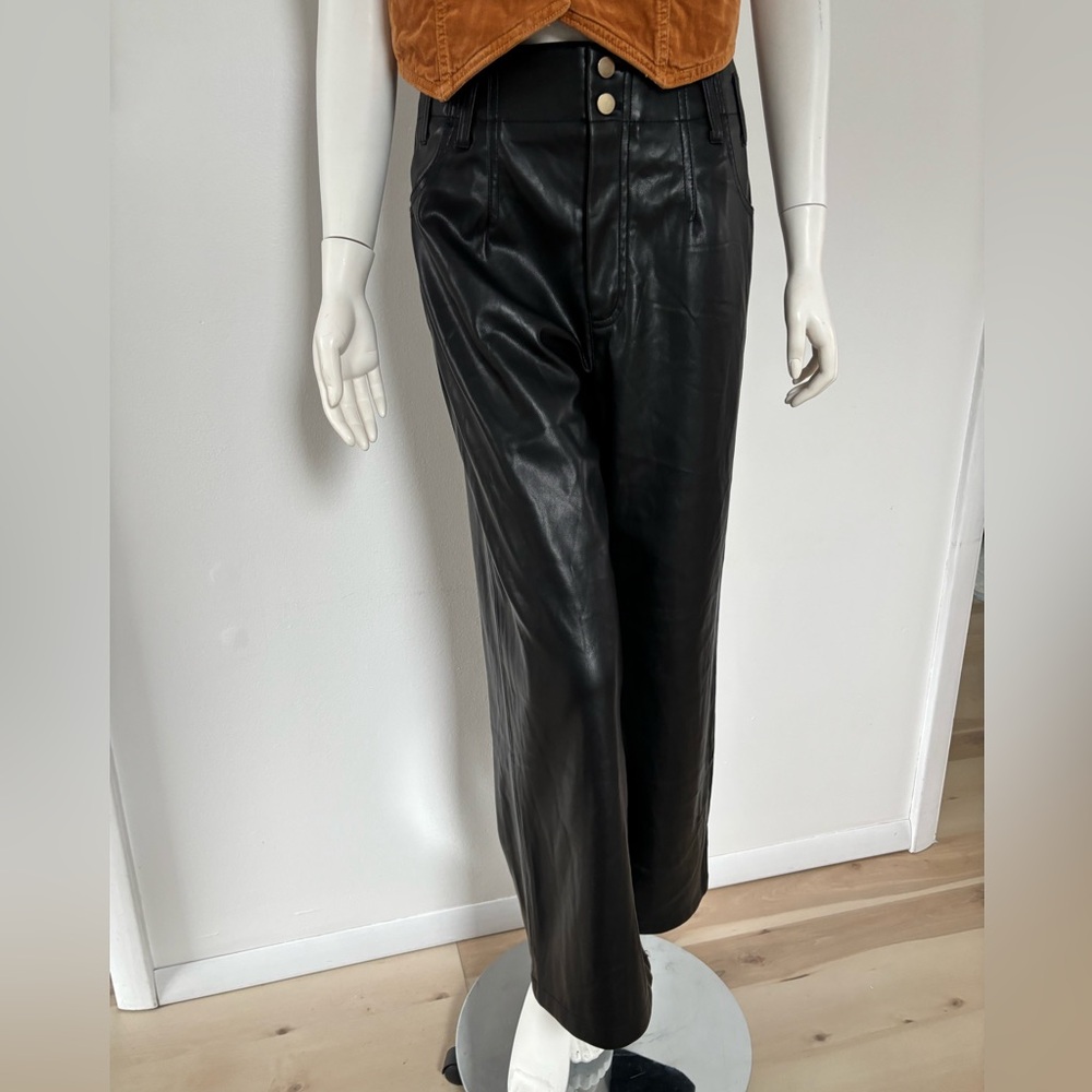 Mango Black Faux Leather Pants  Trousers with Branded Waist Label